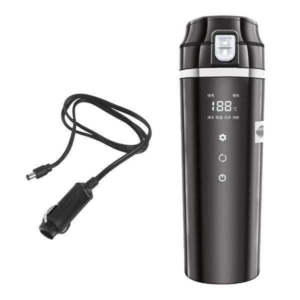 電気ケトル  車載やかん 車載用ポット 車載電気ケトル 12V/24V カーポット 車載 カップ 温度表示 304ステンレス鋼 旅行暖房マグカップ 魔法瓶 車用湯沸かし器