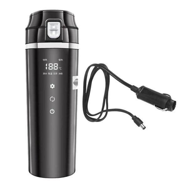電気ケトル  車載やかん 車載用ポット 車載電気ケトル 12V/24V カーポット 車載 カップ 温度表示 304ステンレス鋼 旅行暖房マグカップ 魔法瓶 車用湯沸かし器