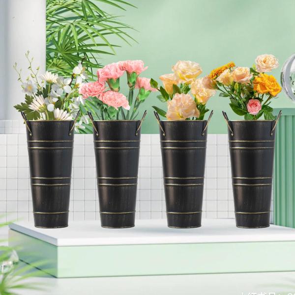 4 個フランス花バケツ植物プランターコンテナ素朴な装飾鉄花バケツ多肉植物ポット庭のバルコニー用