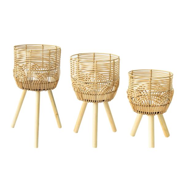 脚付き植物バスケット バスケット プランター 装飾クリエイティブ装飾品 フラワーポット 木製立ち脚 ダイニングルーム ファームハウス用