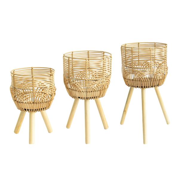 脚付き植物バスケット バスケット プランター 装飾クリエイティブ装飾品 フラワーポット 木製立ち脚 ダイニングルーム ファームハウス用