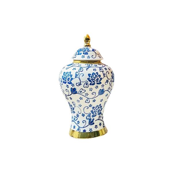 青と白の磁器ジンジャージャー収納瓶工芸品シノワズリ装飾花瓶卓上飾り