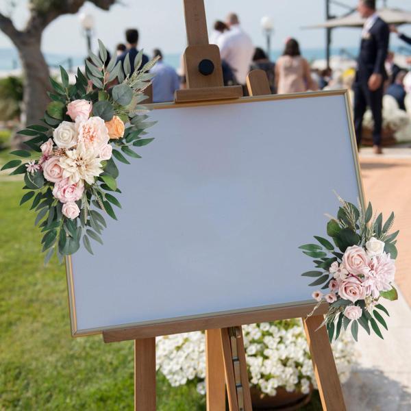2 個の造花の盗品結婚式のアーチの花緑の葉素朴なシルクフラワーウェルカムサイン装飾式典の窓