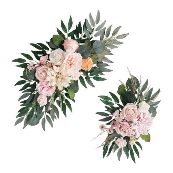 2 個の造花の盗品結婚式のアーチの花緑の葉素朴なシルクフラワーウェルカムサイン装飾式典の窓