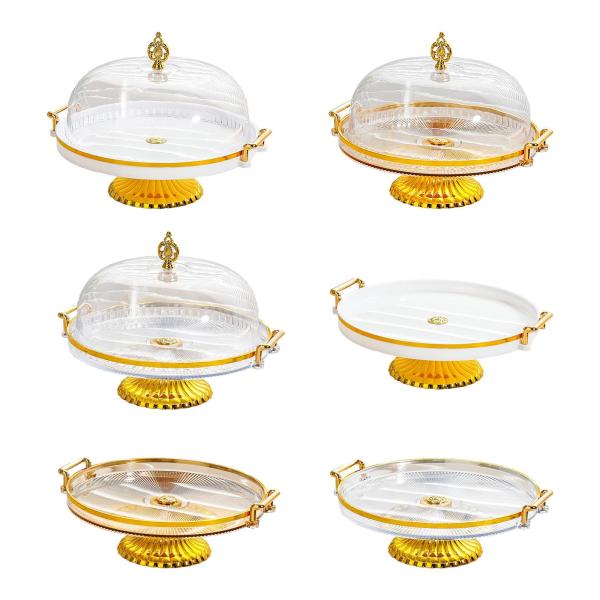 足付きペストリーディスプレイサーバー、ケーキスタンドサラダボウル、クッキー、マフィン、チーズケーキ用の丸い装飾キッチン大皿