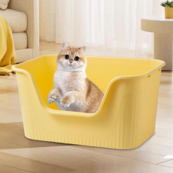 オープントップペットトイレ特大ポータブル猫砂コンテナペット用品ペット猫トイレサンドボックス U 字型フロント下げ