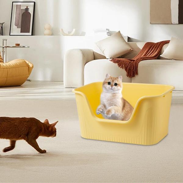 オープントップペットトイレ特大ポータブル猫砂コンテナペット用品ペット猫トイレサンドボックス U 字型フロント下げ