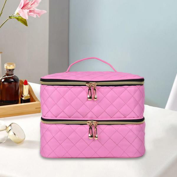 マニキュア収納袋二層、トラベルキャリングバッグ、大容量マルチポケットマニキュアオーガナイザーケース、