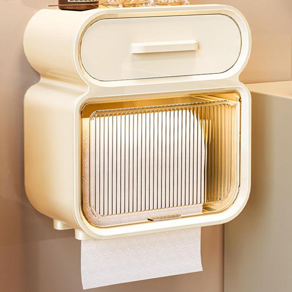 トイレットペーパーホルダー トイレットペーパー収納ボックス 壁掛け モダンな二層収納ラック 寝室 キッチン バスルーム トイレ用