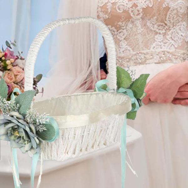 ウェディングバスケット サテンフラワーバスケット 婚約結婚式の装飾 ハンドル付き ブライドメイド花びらバスケット ファリーウェディングバスケット