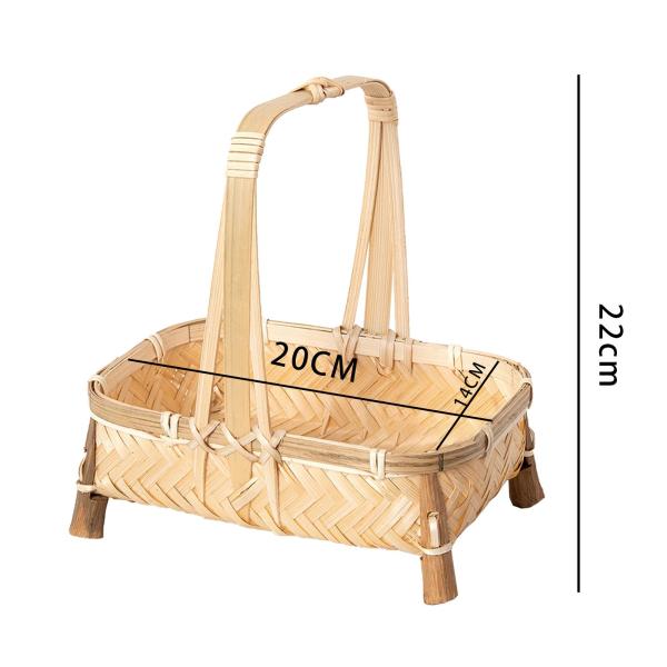 パンバスケット 竹バスケットトレイ 多機能 ハンドル付き 野菜サービングバスケット 野菜果物用織物フルーツバスケット