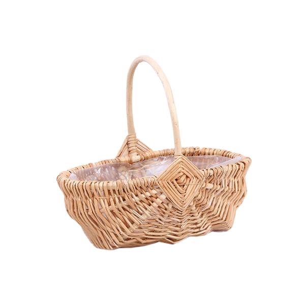 ウェディングフラワーバスケット 収納バスケット 空のフルーツバスケット フラワーガールバスケット ハンドル付き籐バスケット 庭、キャンプ用