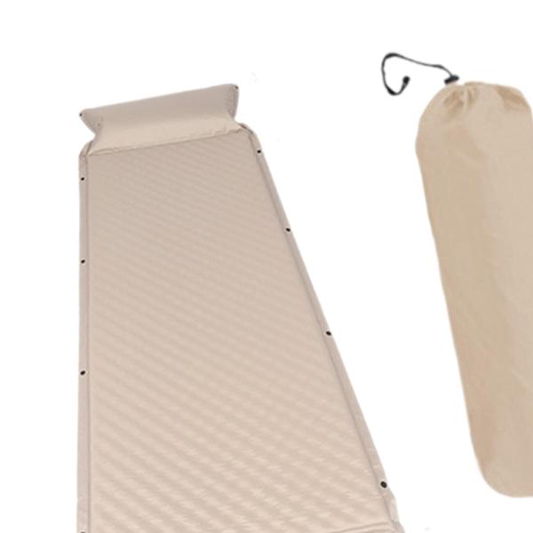 自動膨張式マットレス、枕付きキャンプ用スリーピングパッド、軽量キャンプ用マットクッション、インフレータブルベッド