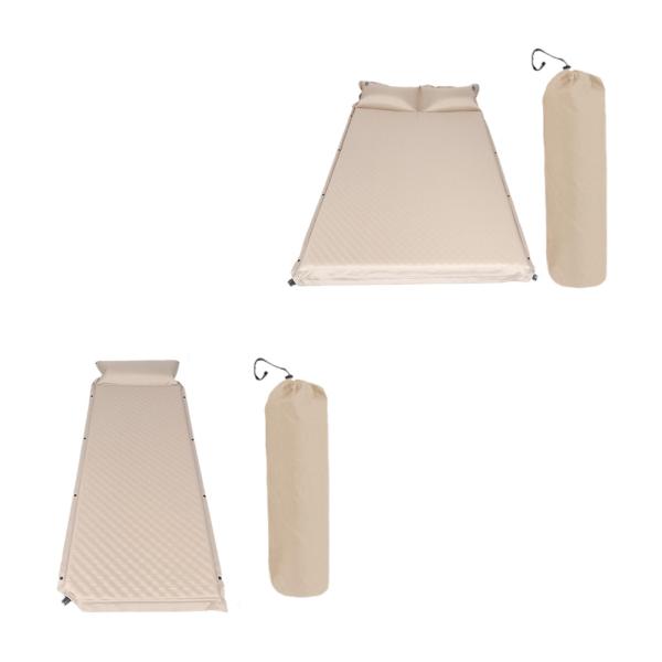 自動膨張式マットレス、枕付きキャンプ用スリーピングパッド、軽量キャンプ用マットクッション、インフレータブルベッド