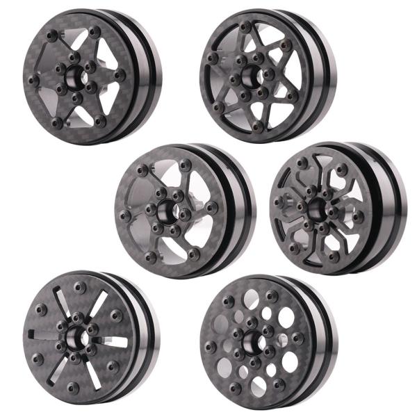 4個 カーボンファイバー 1.9インチ ホイールリム RCホイールリムセット ヘビーデューティーホイールハブ 12mm六角 1/10 RCクローラー用