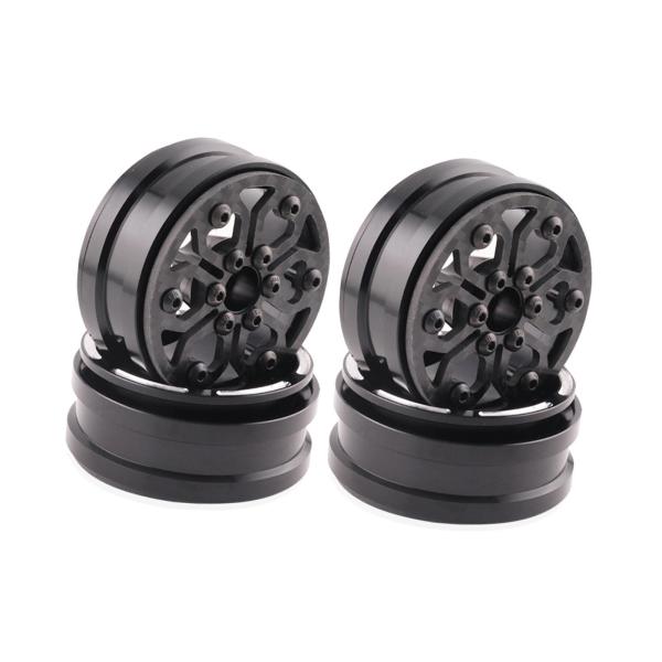 4個 カーボンファイバー 1.9インチ ホイールリム RCホイールリムセット ヘビーデューティーホイールハブ 12mm六角 1/10 RCクローラー用