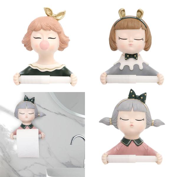 トイレットペーパーホルダー ティッシュロールホルダー 女の子の像 ティッシュロールディスペンサーホルダー トイレ 洗面所 キッチン トイレ用