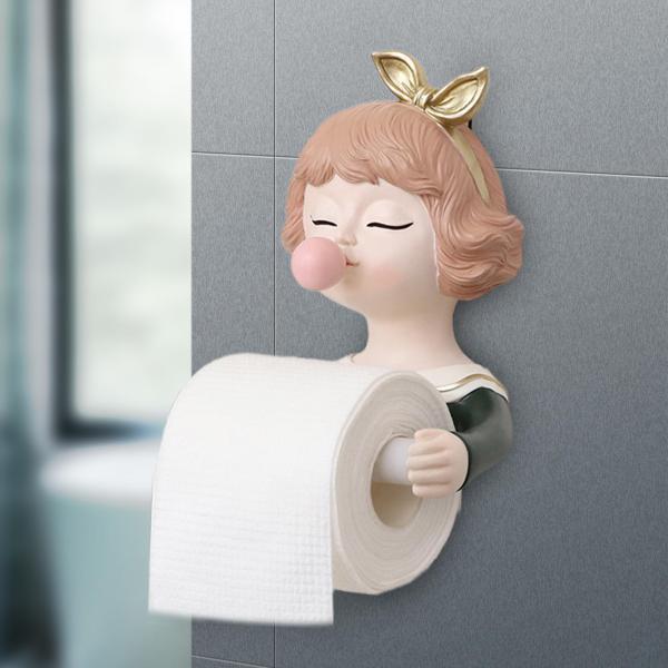 トイレットペーパーホルダー ティッシュロールホルダー 女の子の像 ティッシュロールディスペンサーホルダー トイレ 洗面所 キッチン トイレ用