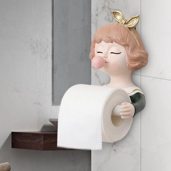 トイレットペーパーホルダー ティッシュロールホルダー 女の子の像 ティッシュロールディスペンサーホルダー トイレ 洗面所 キッチン トイレ用