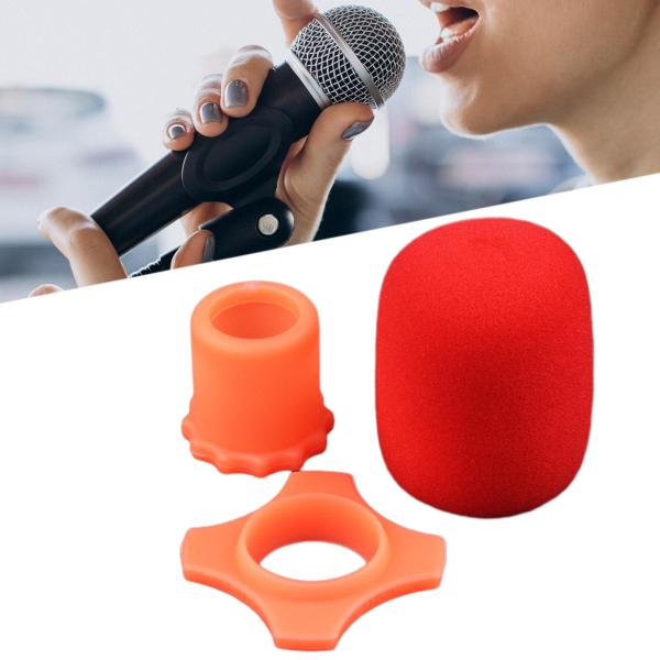 ハンドヘルドマイクウィンドスクリーン アンチローリングボトムロッドスリーブホルダー シリコンリング 通気性のあるマイクカバー インタビュー用