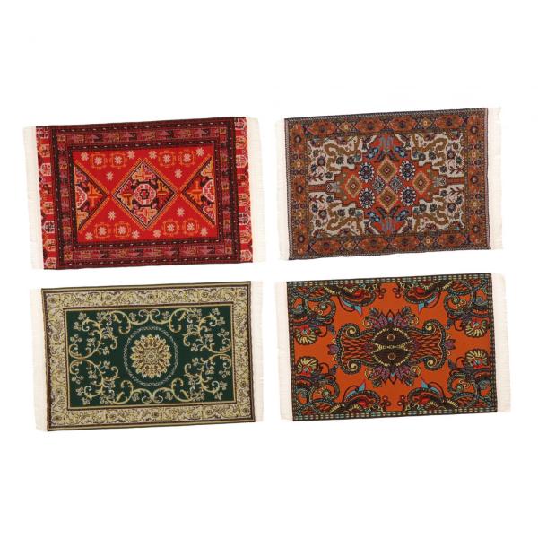 1:12スケールのドールハウスカーペット、ミニ織りラグ、ごっこ遊び、寝室の長方形ドールハウスのドアマット、ドールハウスエリアラグの装飾