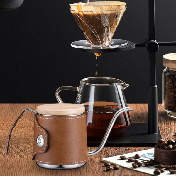 注ぎ口付きコーヒーケトル、PUレザーカバー付きドリップコーヒーケトル、細型ドリップケトル、カフェ用キャンプ用コーヒーポット、沸騰水