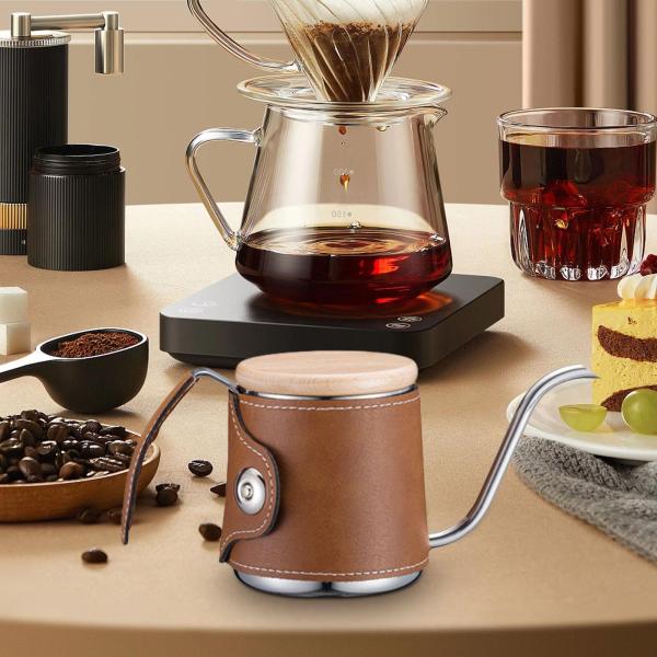 注ぎ口付きコーヒーケトル、PUレザーカバー付きドリップコーヒーケトル、細型ドリップケトル、カフェ用キャンプ用コーヒーポット、沸騰水