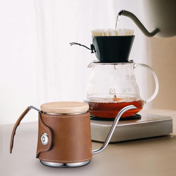 注ぎ口付きコーヒーケトル、PUレザーカバー付きドリップコーヒーケトル、細型ドリップケトル、カフェ用キャンプ用コーヒーポット、沸騰水