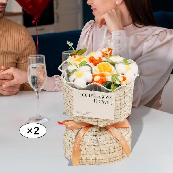 かぎ針編みの花束 テーブルセンターピース カラフルな完成した造花 バレンタインデーの誕生日用の編み花束
