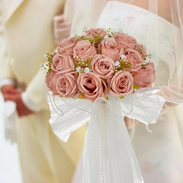 ウェディングブーケ ブライダルブーケ 造花のバラ ロマンチックな造花 結婚式のセンターピースや卒業式用の写真小道具