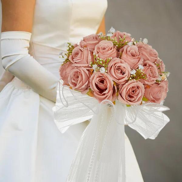 ウェディングブーケ ブライダルブーケ 造花のバラ ロマンチックな造花 結婚式のセンターピースや卒業式用の写真小道具