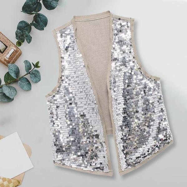 スパンコールベスト、光沢のあるキラキラノースリーブレディースナイトクラブ音楽フェスティバルパーティードレス