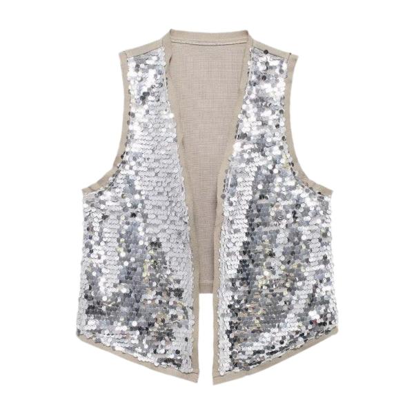 スパンコールベスト、光沢のあるキラキラノースリーブレディースナイトクラブ音楽フェスティバルパーティードレス