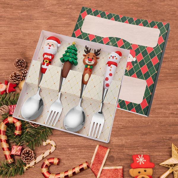 クリスマススプーンフォークセット、ステンレススチール、デザートスプーンフォーク、クリスマスカトラリーキット、ウェディングパーティークリスマス用のlat