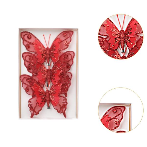 3 個クリスマス蝶の装飾蝶の飾り装飾センターピースクリップ付きグリッター蝶ホームオフィス用