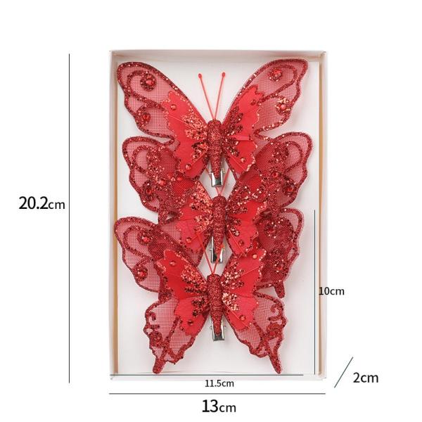 3 個クリスマス蝶の装飾蝶の飾り装飾センターピースクリップ付きグリッター蝶ホームオフィス用