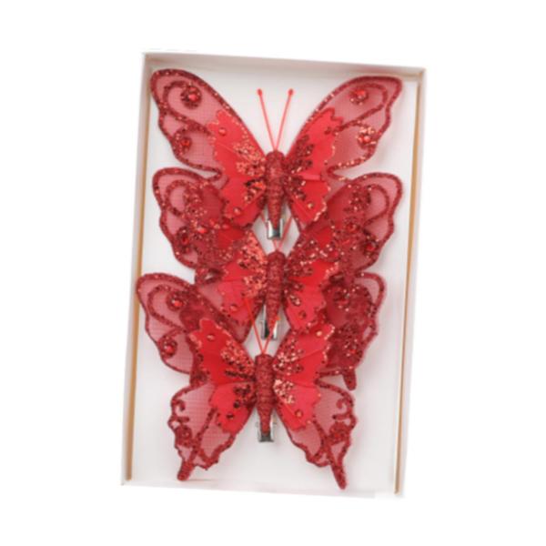 3 個クリスマス蝶の装飾蝶の飾り装飾センターピースクリップ付きグリッター蝶ホームオフィス用