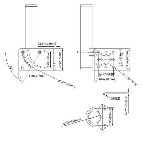 アンテナマストクランプ アンテナポールマウントアクセサリー L型 多機能 金属製 角度調節可能 角度アンテナクリップ 家庭用