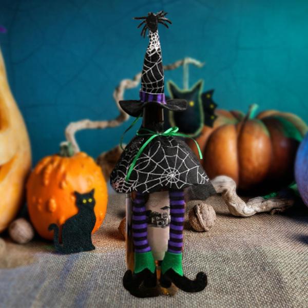 魔女のハロウィンワインボトルカバー、ハロウィン装飾、クリエイティブ、ダイニングテーブルフェスティバル用の面白いテーブル装飾オーナメント