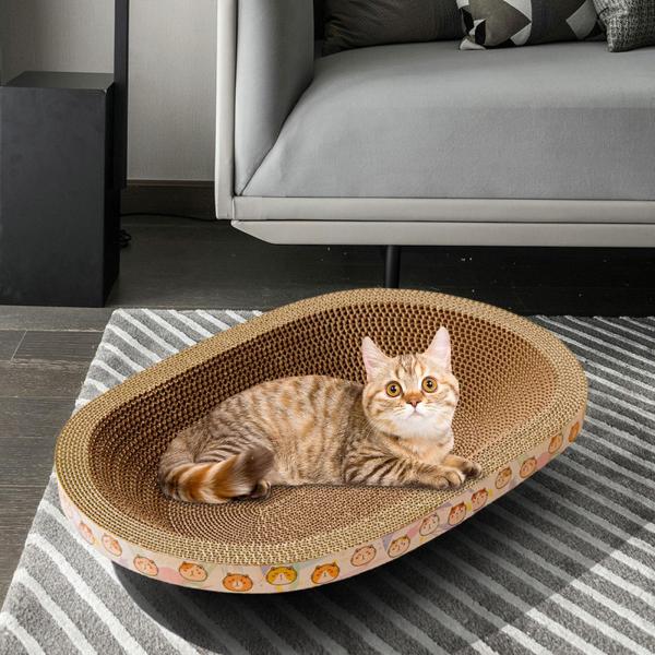 楕円形の猫用爪とぎベッド、猫用ラウンジベッドボウル、小型、中型、大型猫用、爪を研ぐための爪とぎボード猫の巣