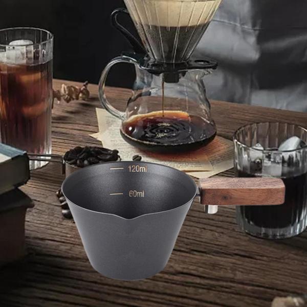 木製ハンドル付きエスプレッソカップ エスプレッソ計量カップ プロフェッショナル 120ml 刻印入りスケール濃度カップ ベーカリーコーヒー用
