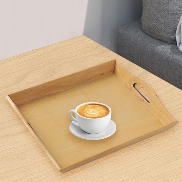 木製サービングトレイ 収納トレイ ハンドル付き ティーカップトレイ 木製プレート コーヒーテーブルトレイ レストラン ダイニングルーム ビュッフェ ホ