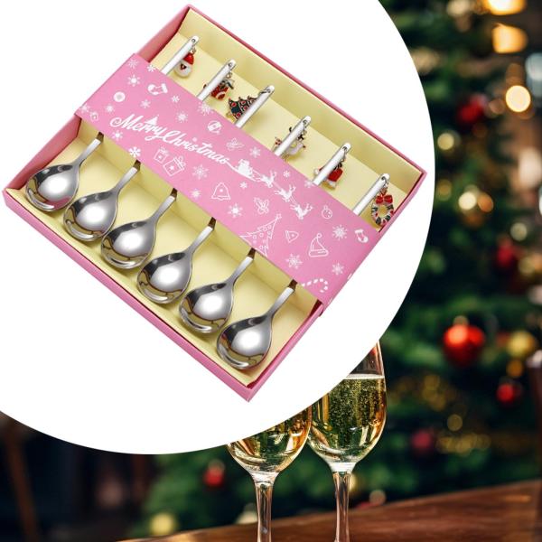 クリスマススプーンセット 6本 ステンレススチール デザートスプーン ギフトボックス付き クリスマスカトラリーキット フラットウェア カトラリーセット