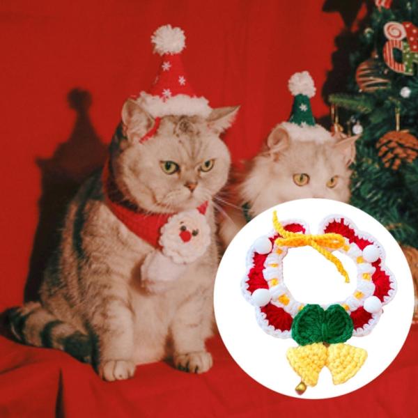 新年のニット猫首輪 手編みかぎ針編みのよだれかけ ドレスアップコスチュームアクセサリー 子猫用手作りニット新年の猫首輪