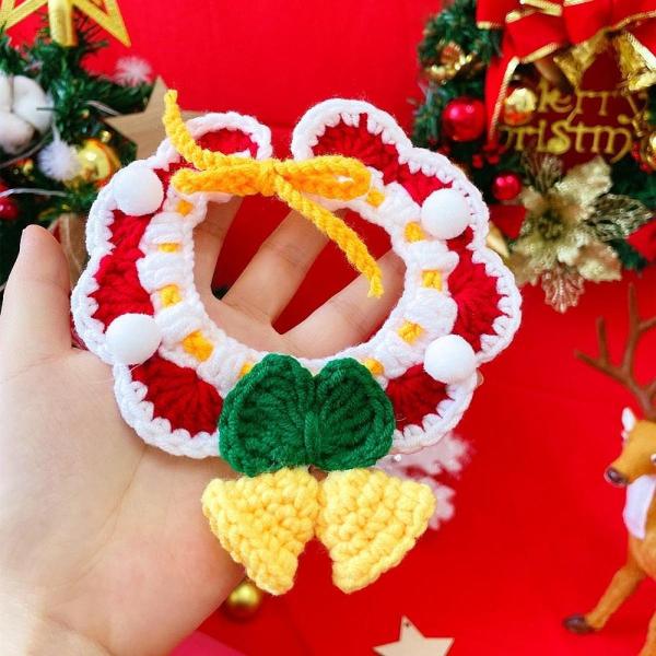 新年のニット猫首輪 手編みかぎ針編みのよだれかけ ドレスアップコスチュームアクセサリー 子猫用手作りニット新年の猫首輪