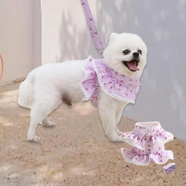 花柄犬用ハーネスドレス リーシュ付き ペット猫用ハーネス 快適なペット服 小型ペット犬用ベストハーネス 子犬用