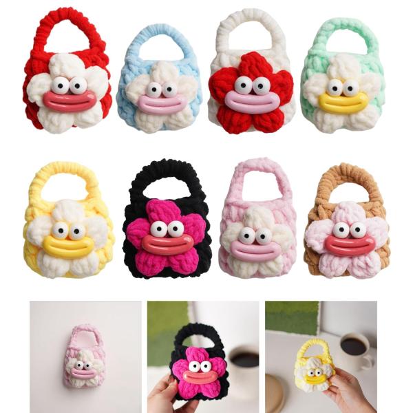 イヤホンケースカバー ハンドメイドニットミニハンドバッグ かぎ針編みケーブルポーチ