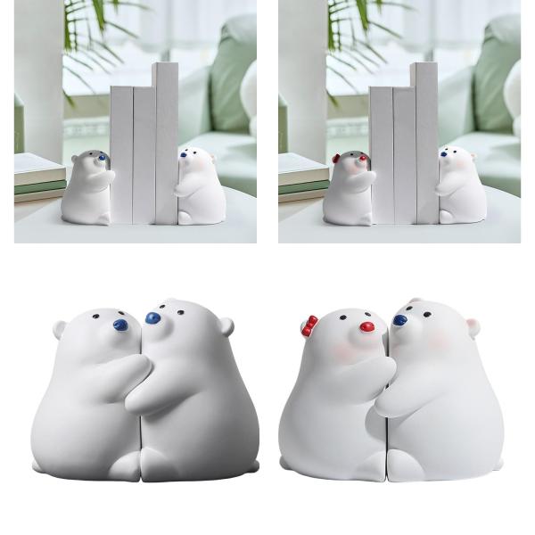 抱きしめるクマのブックエンド 2個、子供用デスクデコレーション かわいい動物の置物 装飾ブックエンド クマ ブックスタンド、