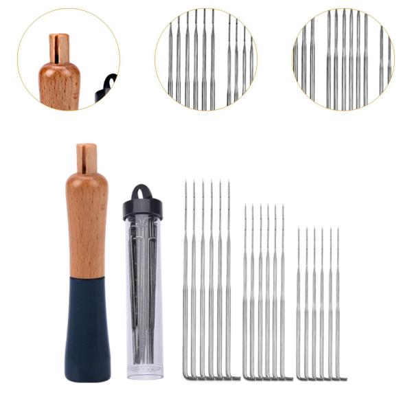 フェルト針付き木製ハンドル ウール針 DIY 裁縫 絵画 初心者向け