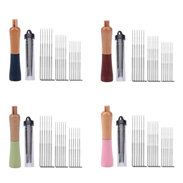 フェルト針付き木製ハンドル ウール針 DIY 裁縫 絵画 初心者向け